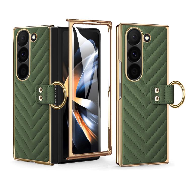 For Samsung Galaxy Z Fold3 5G VIETAO Dream Series Metal Ring Leather Phone Case(Green) - Galaxy Phone Cases by VIETAO | Online Shopping UK | buy2fix