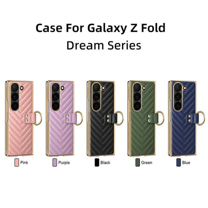 For Samsung Galaxy Z Fold3 5G VIETAO Dream Series Metal Ring Leather Phone Case(Pink) - Galaxy Phone Cases by VIETAO | Online Shopping UK | buy2fix