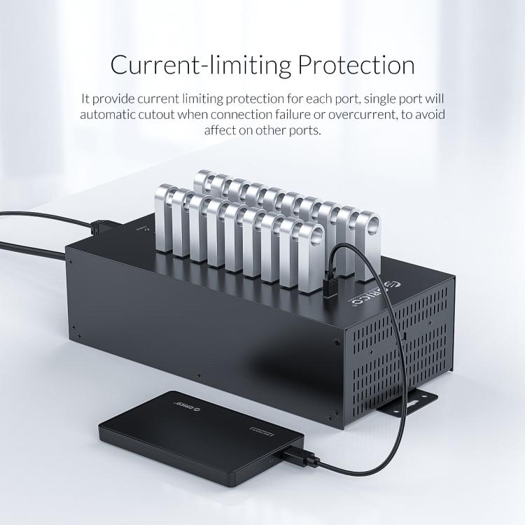 ORICO IH20P Industrial Grade 20 Ports USB 2.0 Hub, Plug:US Plug(Black) - USB 2.0 HUB by ORICO | Online Shopping UK | buy2fix