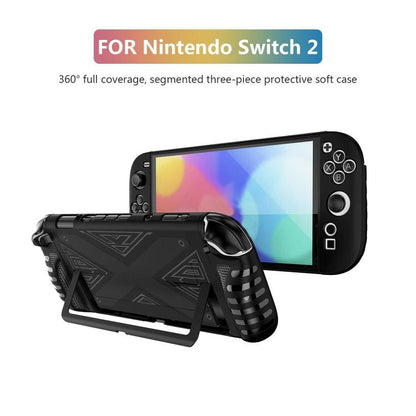 For Nintendo Switch 2  Detachable X-pattern Protective Case with Holder(Black) - Cases by buy2fix | Online Shopping UK | buy2fix