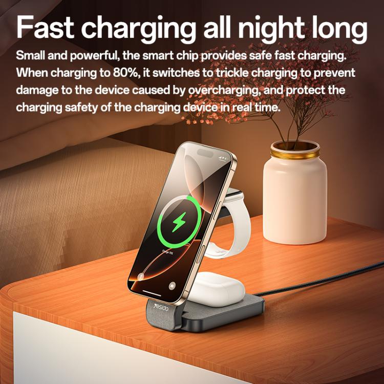 Yesido DS26 4-in-1 Magnetic Wireless Charging Stand with Night Light(Black) - Wireless Charger by Yesido | Online Shopping UK | buy2fix