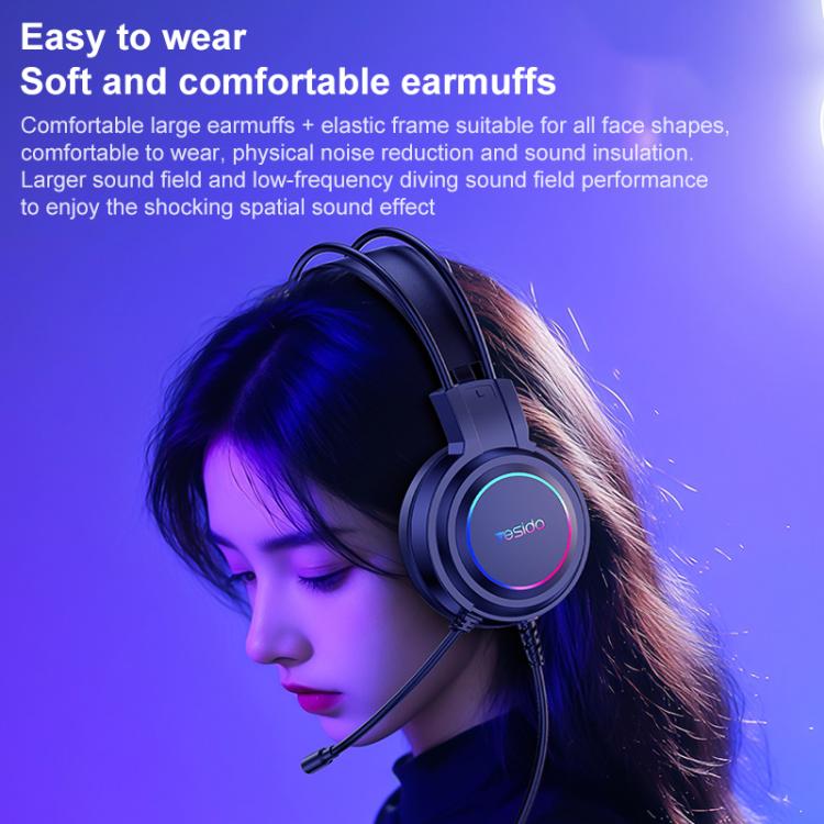 Yesido EK05 USB Wired RGB Light Gaming Headset with Mic, Cable length: 1.2m(Black) - Multimedia Headset by Yesido | Online Shopping UK | buy2fix