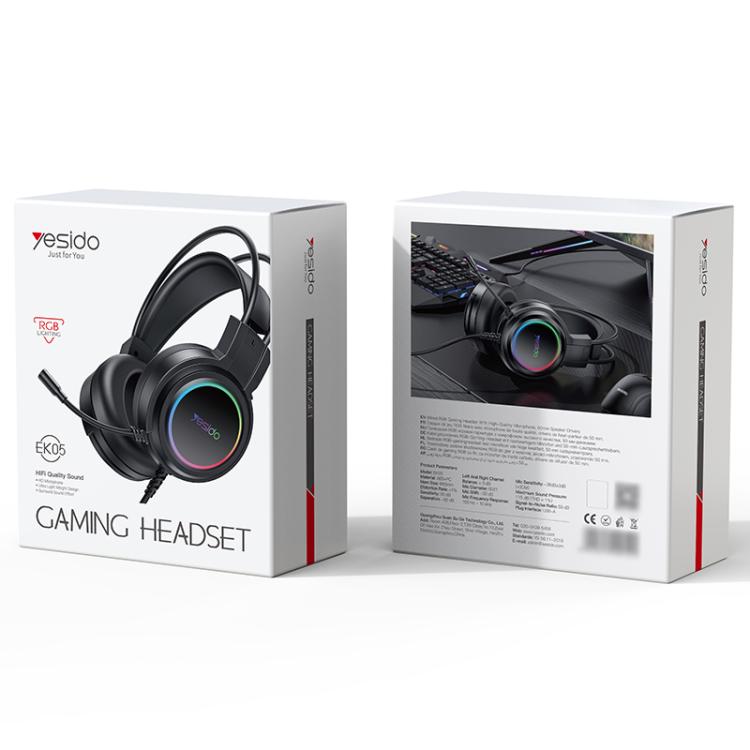 Yesido EK05 USB Wired RGB Light Gaming Headset with Mic, Cable length: 1.2m(Black) - Multimedia Headset by Yesido | Online Shopping UK | buy2fix