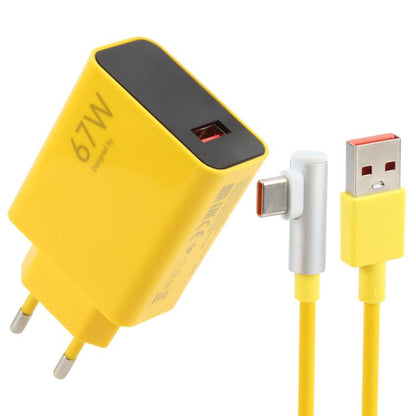 67W USB Fast Charger with 1m USB to Elbow Type-C Cable, Plug Type:EU Plug(Yellow) - USB Charger by buy2fix | Online Shopping UK | buy2fix
