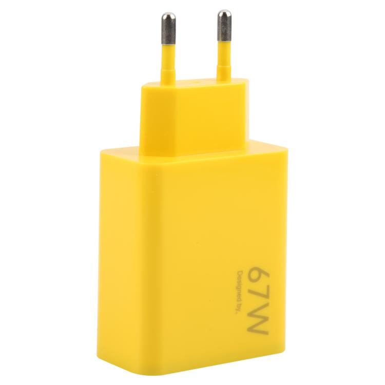 67W USB Fast Charger with 1m USB to Elbow Type-C Cable, Plug Type:EU Plug(Yellow) - USB Charger by buy2fix | Online Shopping UK | buy2fix