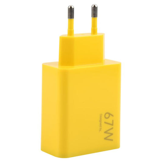 67W USB Fast Charger with 1m USB to Elbow Type-C Cable, Plug Type:EU Plug(Yellow) - USB Charger by buy2fix | Online Shopping UK | buy2fix