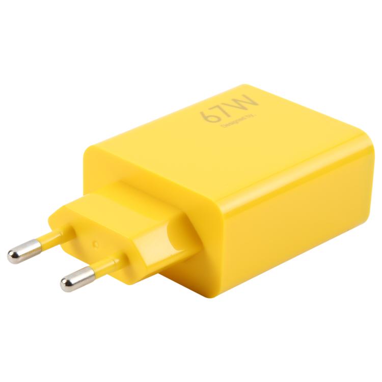 67W USB Fast Charger with 1m USB to Elbow Type-C Cable, Plug Type:EU Plug(Yellow) - USB Charger by buy2fix | Online Shopping UK | buy2fix