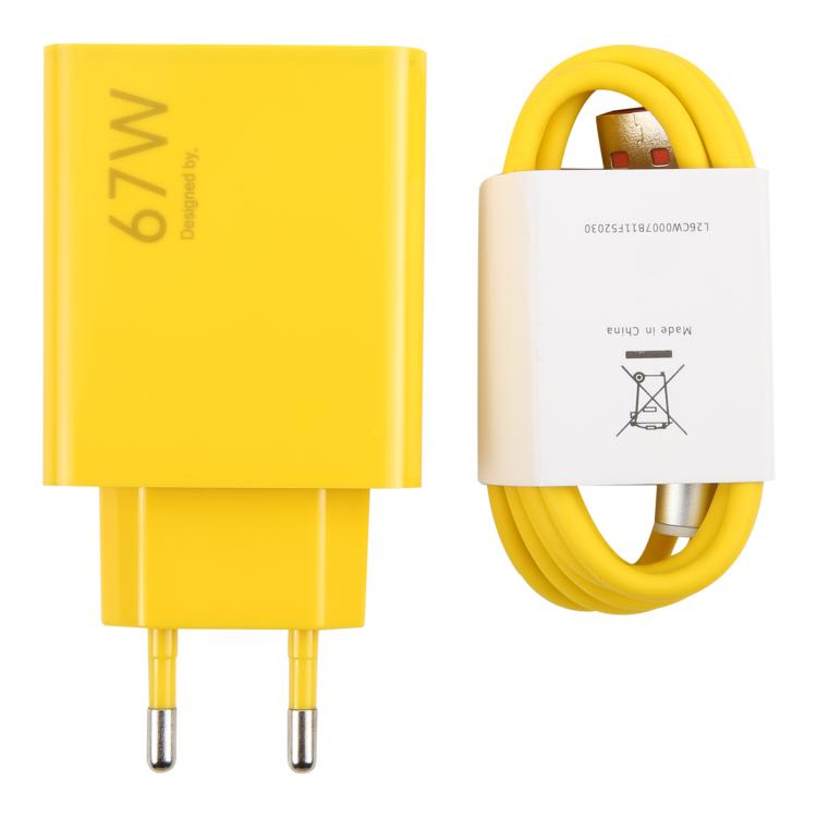 67W USB Fast Charger with 1m USB to Elbow Type-C Cable, Plug Type:EU Plug(Yellow) - USB Charger by buy2fix | Online Shopping UK | buy2fix