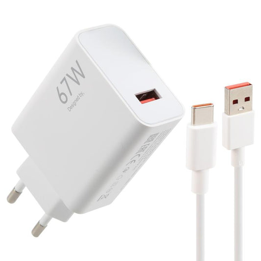 67W USB Fast Charger with 1m USB to Type-C Cable, Plug Type:EU Plug(White) - USB Charger by buy2fix | Online Shopping UK | buy2fix