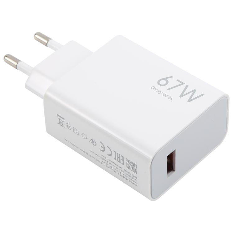 67W USB Fast Charger with 1m USB to Type-C Cable, Plug Type:EU Plug(White) - USB Charger by buy2fix | Online Shopping UK | buy2fix
