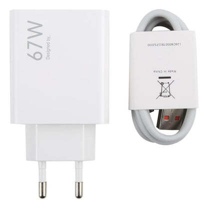67W USB Fast Charger with 1m USB to Type-C Cable, Plug Type:EU Plug(White) - USB Charger by buy2fix | Online Shopping UK | buy2fix