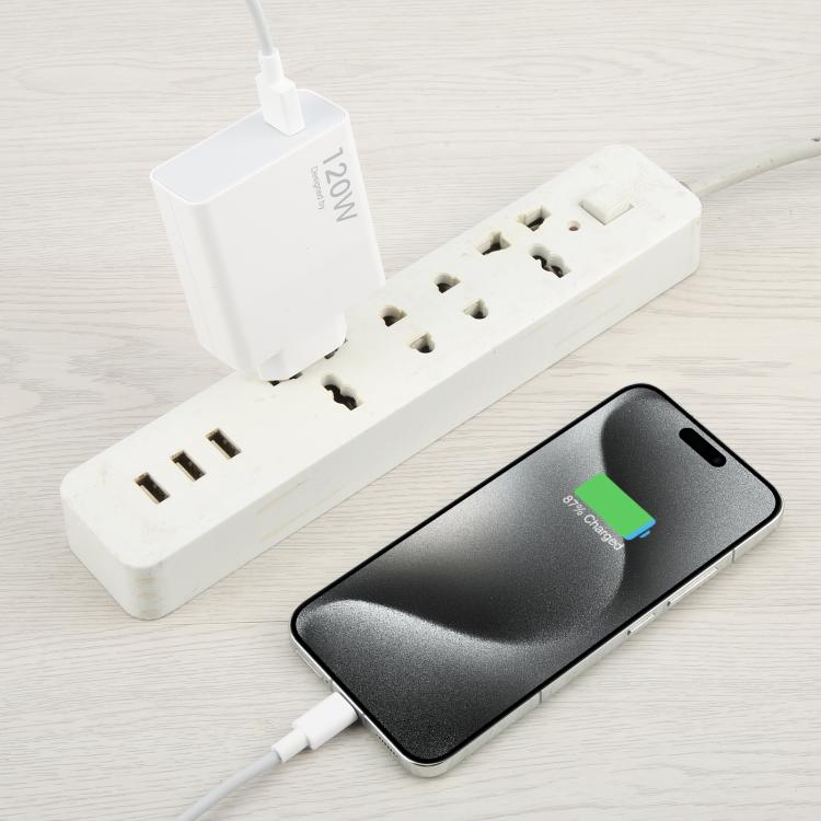 120W USB Fast Charger with 1m USB to Type-C Cable, Plug Type:EU Plug(White) - USB Charger by buy2fix | Online Shopping UK | buy2fix