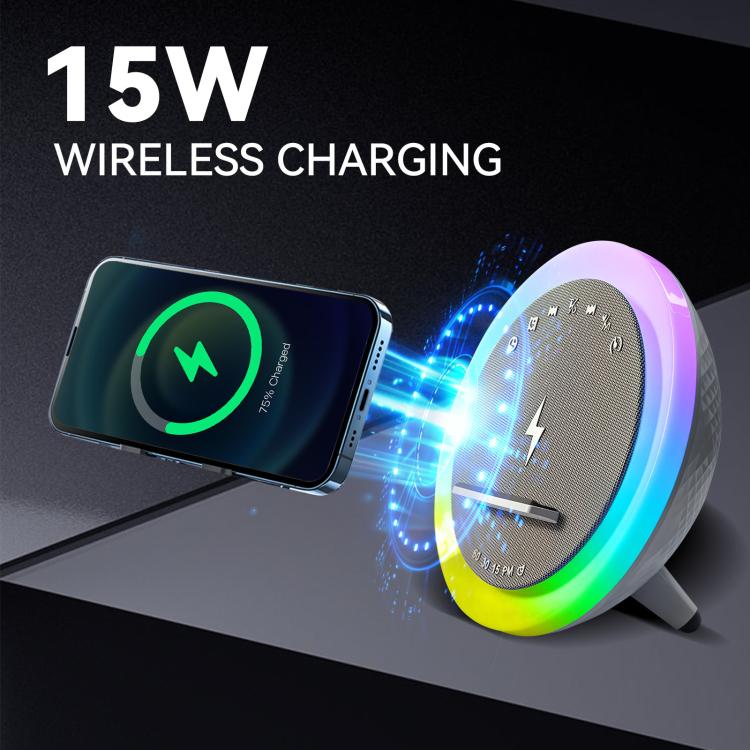 S302 Clock Alarm 15W Intelligent Wireless Charger LED Light Bluetooth Speaker(White) - Desktop Speaker by buy2fix | Online Shopping UK | buy2fix