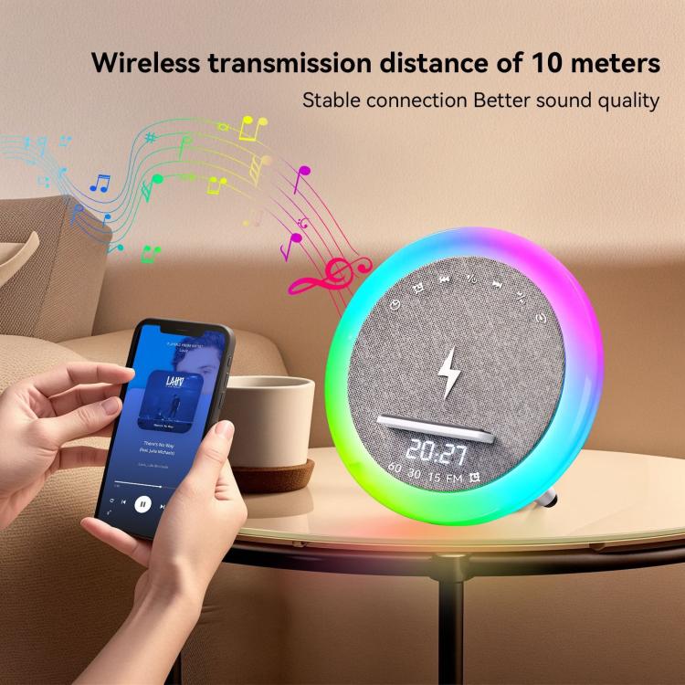 S302 Clock Alarm 15W Intelligent Wireless Charger LED Light Bluetooth Speaker(White) - Desktop Speaker by buy2fix | Online Shopping UK | buy2fix