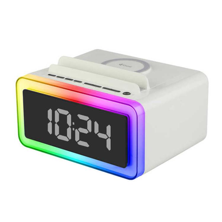 P14 Clock Alarm 10W Intelligent Wireless Charger LED Light Bluetooth Speaker(White) - Desktop Speaker by buy2fix | Online Shopping UK | buy2fix