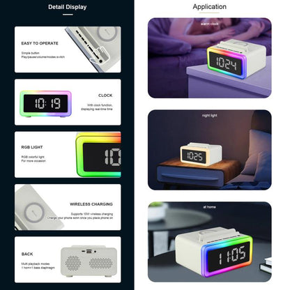 P14 Clock Alarm 10W Intelligent Wireless Charger LED Light Bluetooth Speaker(White) - Desktop Speaker by buy2fix | Online Shopping UK | buy2fix