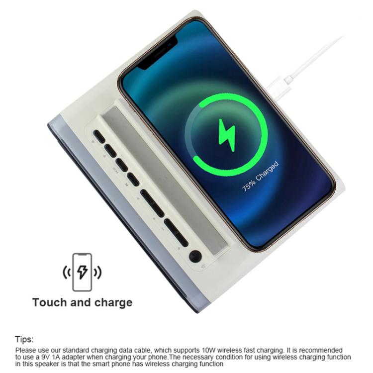 P14 Clock Alarm 10W Intelligent Wireless Charger LED Light Bluetooth Speaker(White) - Desktop Speaker by buy2fix | Online Shopping UK | buy2fix