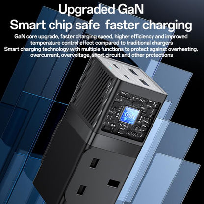 Yesido MC37 40W 6 In 1 Dual Type-C and Dual USB-A with 2 Socket Desktop GaN Power Socket Power Strip, UK Plug(Black) - Multifunction Charger by Yesido | Online Shopping UK | buy2fix