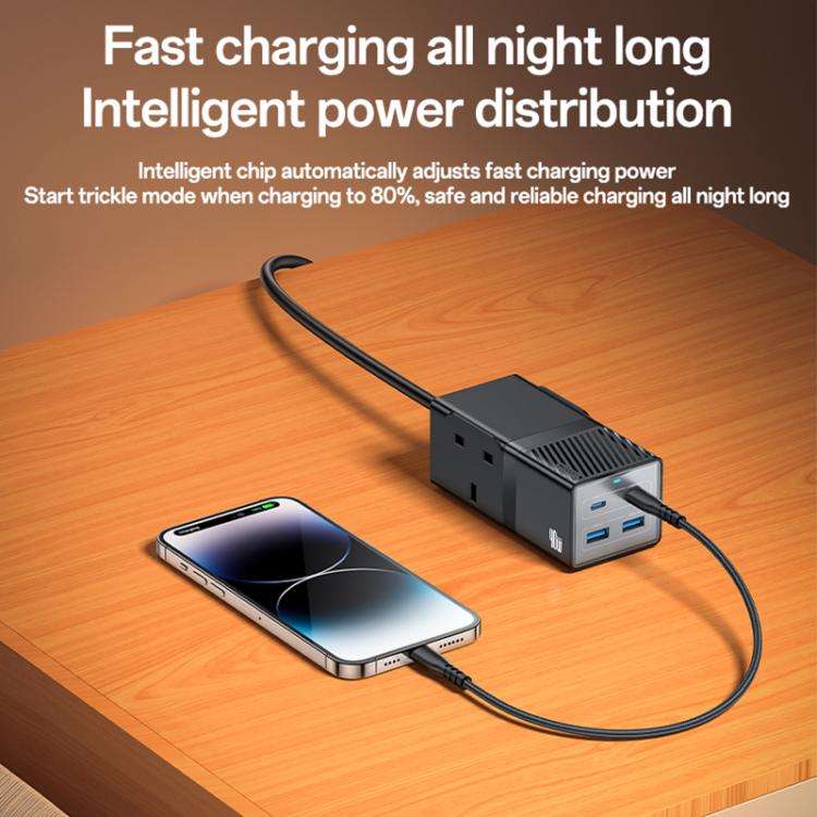Yesido MC37 40W 6 In 1 Dual Type-C and Dual USB-A with 2 Socket Desktop GaN Power Socket Power Strip, UK Plug(Black) - Multifunction Charger by Yesido | Online Shopping UK | buy2fix