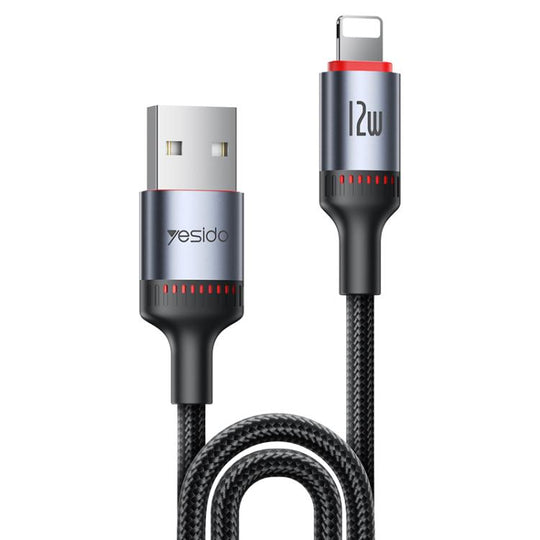 Yesido CA130L 12W 2.4A USB to 8 Pin Charging Data Cable, Length: 2m(Black)