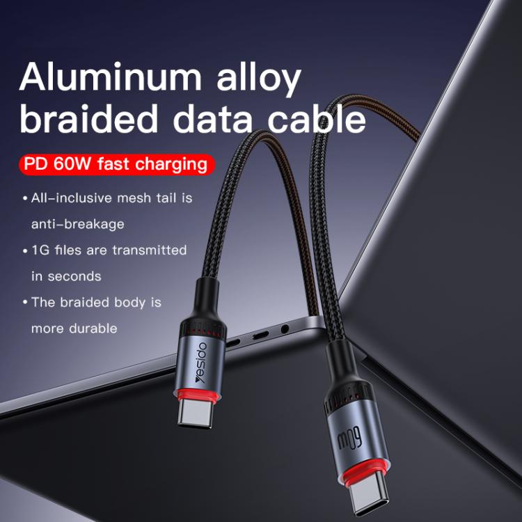 Yesido CA181 PD60W 3A USB-C / Type-C to USB-C / Type-C Charging Data Cable, Length: 1.2m(Black) - USB-C & Type-C Cable by Yesido | Online Shopping UK | buy2fix