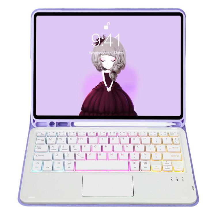 For iPad Air 2022&2020 / Pro 11 2021&2020&2018 Lambskin Pen Slot Touch Pad Backlight Bluetooth Keyboard Leather Tablet Case(Purple) - For iPad Pro by buy2fix | Online Shopping UK | buy2fix