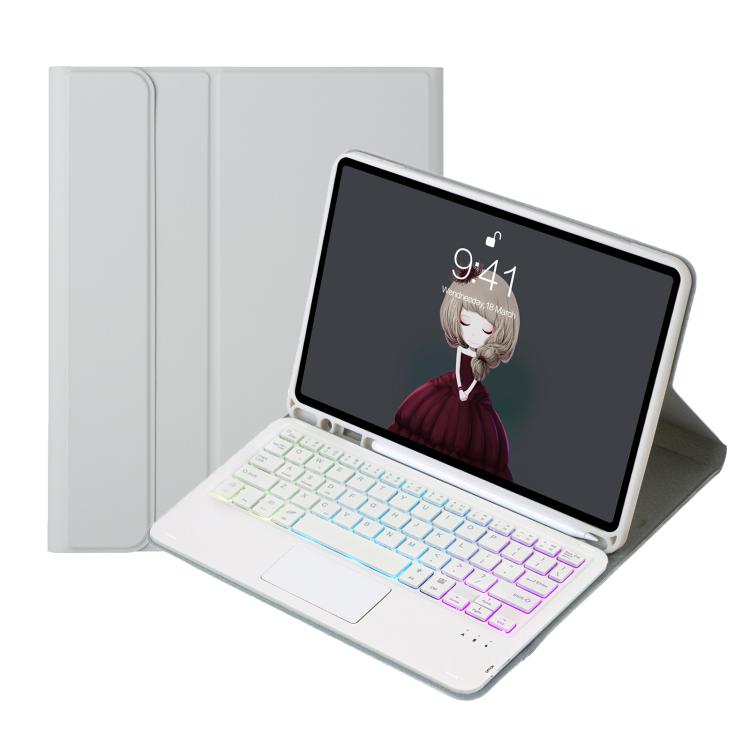 For iPad Air 2022&2020 / Pro 11 2021&2020&2018 Lambskin Pen Slot Touch Pad Backlight Bluetooth Keyboard Leather Tablet Case(Grey) - For iPad Pro by buy2fix | Online Shopping UK | buy2fix