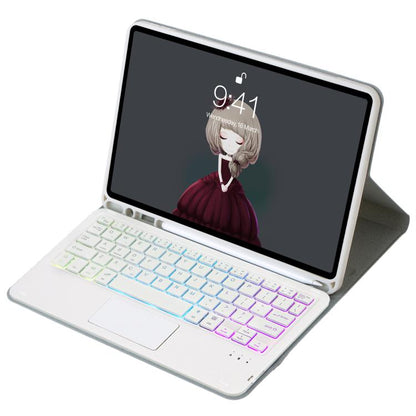 For iPad Air 2022&2020 / Pro 11 2021&2020&2018 Lambskin Pen Slot Touch Pad Backlight Bluetooth Keyboard Leather Tablet Case(Grey) - For iPad Pro by buy2fix | Online Shopping UK | buy2fix