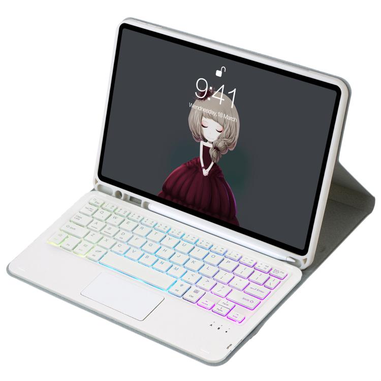 For iPad 9.7 2018&2017 / Pro 9.7 / Air 2 Lambskin Pen Slot Touch Pad Backlight Bluetooth Keyboard Leather Tablet Case(Grey) - For iPad Air by buy2fix | Online Shopping UK | buy2fix