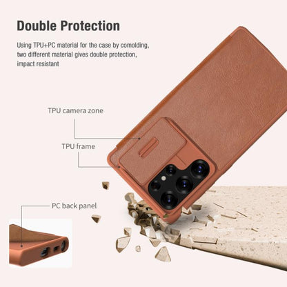 For Samsung Galaxy S25 Ultra 5G NILLKIN QIN Series Pro Sliding Camera Cover Design Leather Phone Case(Brown) - Galaxy S25 Ultra 5G Cases by NILLKIN | Online Shopping UK | buy2fix