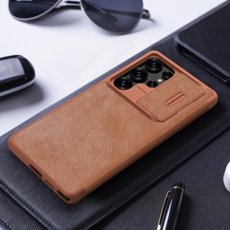 For Samsung Galaxy S25 Ultra 5G NILLKIN QIN Series Pro Sliding Camera Cover Design Leather Phone Case(Brown) - Galaxy S25 Ultra 5G Cases by NILLKIN | Online Shopping UK | buy2fix