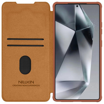 For Samsung Galaxy S25 Ultra 5G NILLKIN QIN Series Pro Sliding Camera Cover Design Leather Phone Case(Brown) - Galaxy S25 Ultra 5G Cases by NILLKIN | Online Shopping UK | buy2fix