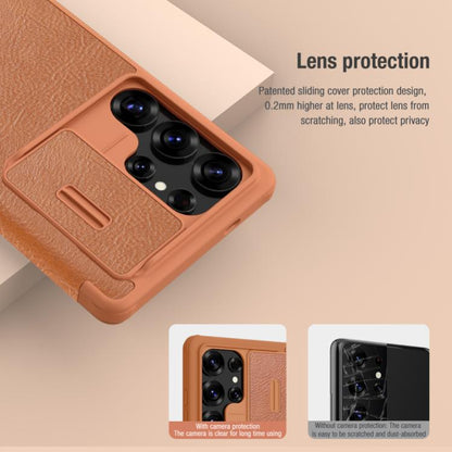 For Samsung Galaxy S25 Ultra 5G NILLKIN QIN Series Pro Sliding Camera Cover Design Leather Phone Case(Brown) - Galaxy S25 Ultra 5G Cases by NILLKIN | Online Shopping UK | buy2fix