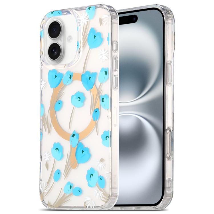 For iPhone 17 Dual-side Laminating IMD MagSafe Phone Case(Blue Flowers) - iPhone 17 Cases by buy2fix | Online Shopping UK | buy2fix