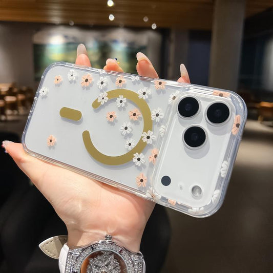 For iPhone 17 Pro Dual-side Laminating IMD MagSafe Phone Case(Pink and White Daisy) - iPhone 17 Pro Cases by buy2fix | Online Shopping UK | buy2fix