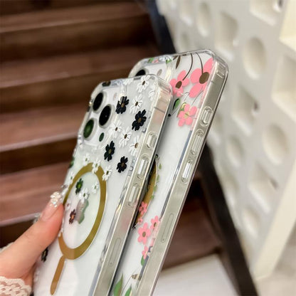 For iPhone 17 Dual-side Laminating IMD MagSafe Phone Case(Blue Flowers) - iPhone 17 Cases by buy2fix | Online Shopping UK | buy2fix