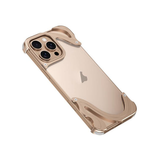 For iPhone 15 Pro Max Dolphin Metal Hybrid PC Transparent Back Panel Phone Case(Gold) - iPhone 15 Pro Max Cases by buy2fix | Online Shopping UK | buy2fix