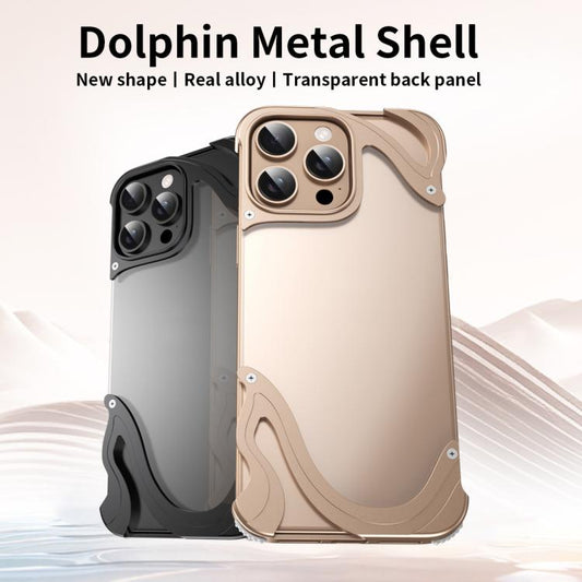 For iPhone 16 Pro Max Dolphin Metal Hybrid PC Transparent Back Panel Phone Case(Gold) - iPhone 16 Pro Max Cases by buy2fix | Online Shopping UK | buy2fix