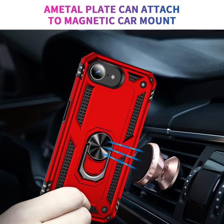 For iPhone 16e Shockproof TPU Hybrid PC Phone Case with Holder(Red) - iPhone 16e Cases by buy2fix | Online Shopping UK | buy2fix