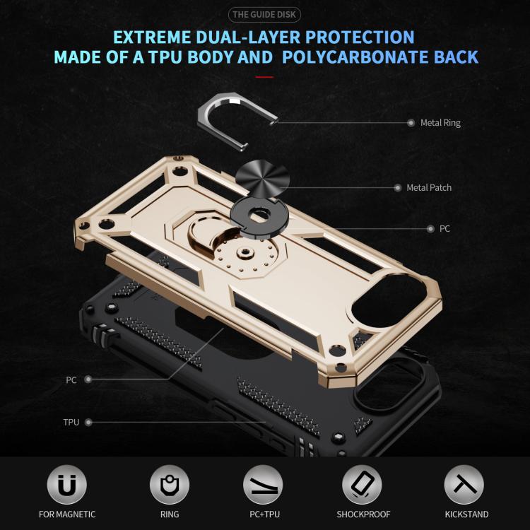 For iPhone 16e Shockproof TPU Hybrid PC Phone Case with Holder(Gold) - iPhone 16e Cases by buy2fix | Online Shopping UK | buy2fix