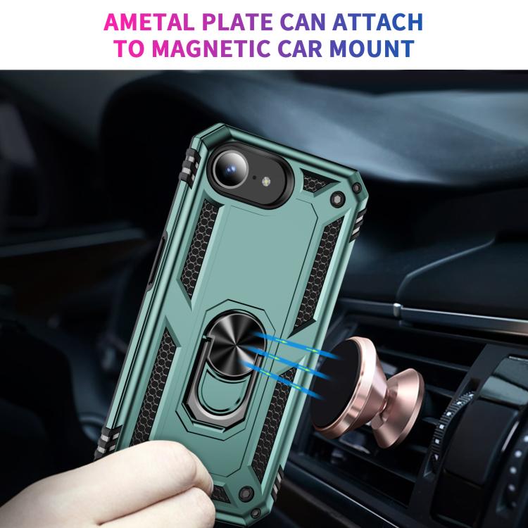 For iPhone 16e Shockproof TPU Hybrid PC Phone Case with Holder(Dark Green) - iPhone 16e Cases by buy2fix | Online Shopping UK | buy2fix