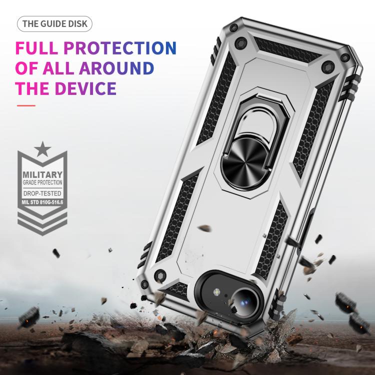 For iPhone 16e Shockproof TPU Hybrid PC Phone Case with Holder(Silver) - iPhone 16e Cases by buy2fix | Online Shopping UK | buy2fix