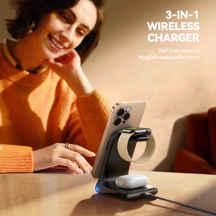 JOYROOM JR-W15 3 in 1 Magnetic Wireless Charging Phone Holder(Black) - Wireless Charger by JOYROOM | Online Shopping UK | buy2fix