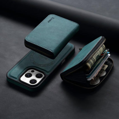 For iPhone 16 Denior D26 Skin Feel MagSafe Zipper Bag Leather Phone Case(Blue) - iPhone 16 Cases by Denior | Online Shopping UK | buy2fix