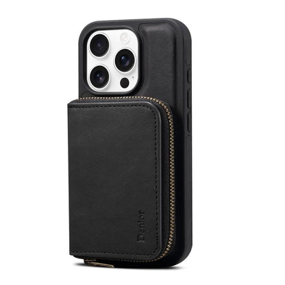 For iPhone 15 Pro Denior D26 Skin Feel MagSafe Zipper Bag Leather Phone Case(Black) - iPhone 15 Pro Cases by Denior | Online Shopping UK | buy2fix