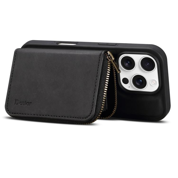 For iPhone 15 Pro Denior D26 Skin Feel MagSafe Zipper Bag Leather Phone Case(Black) - iPhone 15 Pro Cases by Denior | Online Shopping UK | buy2fix