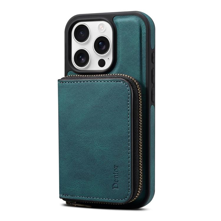 For iPhone 15 Pro Denior D26 Skin Feel MagSafe Zipper Bag Leather Phone Case(Blue) - iPhone 15 Pro Cases by Denior | Online Shopping UK | buy2fix