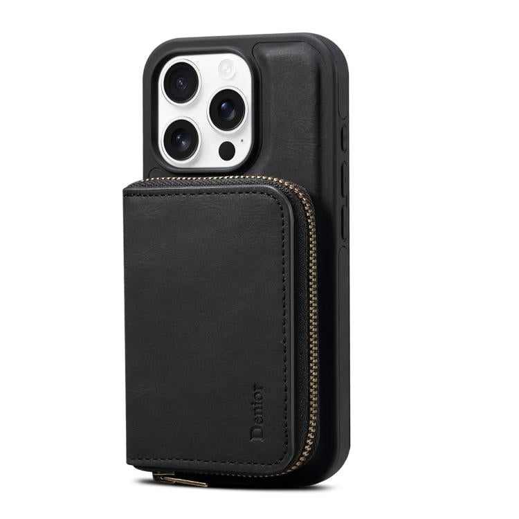 For iPhone 14 Pro Denior D26 Skin Feel MagSafe Zipper Bag Leather Phone Case(Black) - iPhone 14 Pro Cases by Denior | Online Shopping UK | buy2fix