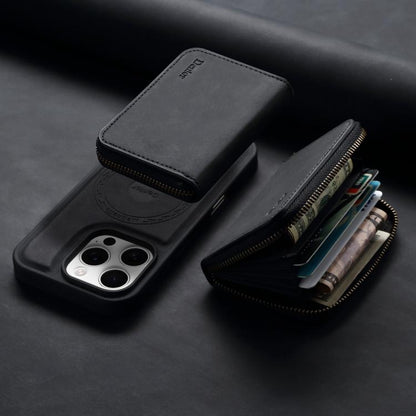 For iPhone 14 Pro Denior D26 Skin Feel MagSafe Zipper Bag Leather Phone Case(Black) - iPhone 14 Pro Cases by Denior | Online Shopping UK | buy2fix
