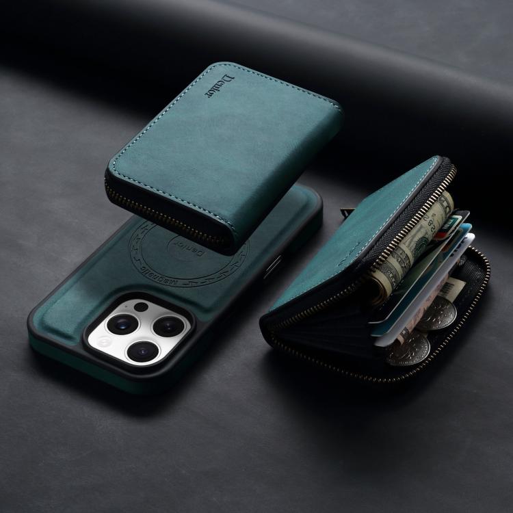 For iPhone 14 Pro Denior D26 Skin Feel MagSafe Zipper Bag Leather Phone Case(Blue) - iPhone 14 Pro Cases by Denior | Online Shopping UK | buy2fix
